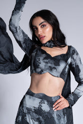Rainy Sky - Black & Argent Grey Embroidered Lehenga Set